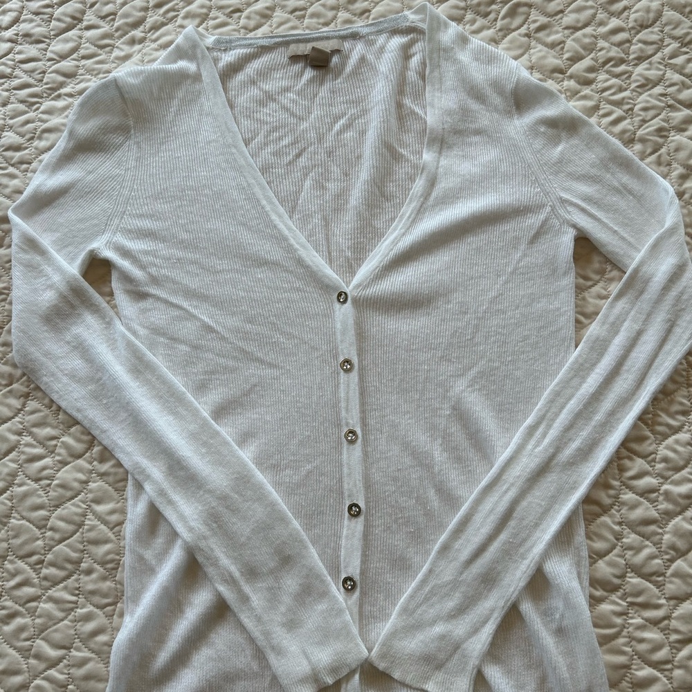 Banana Republic White Long Sleeve Button-Down Lightweight Cardigan